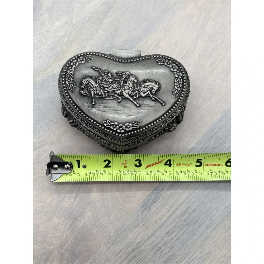 Pewter Heart Shaped Jewelry Box Horses Flowers Trinket from‎ Dubai
